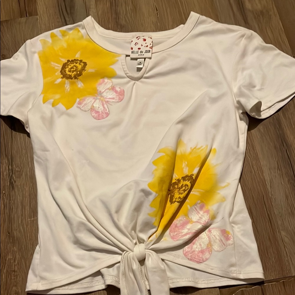 Belle Du Jour White Tee with Yellow Floral Accents